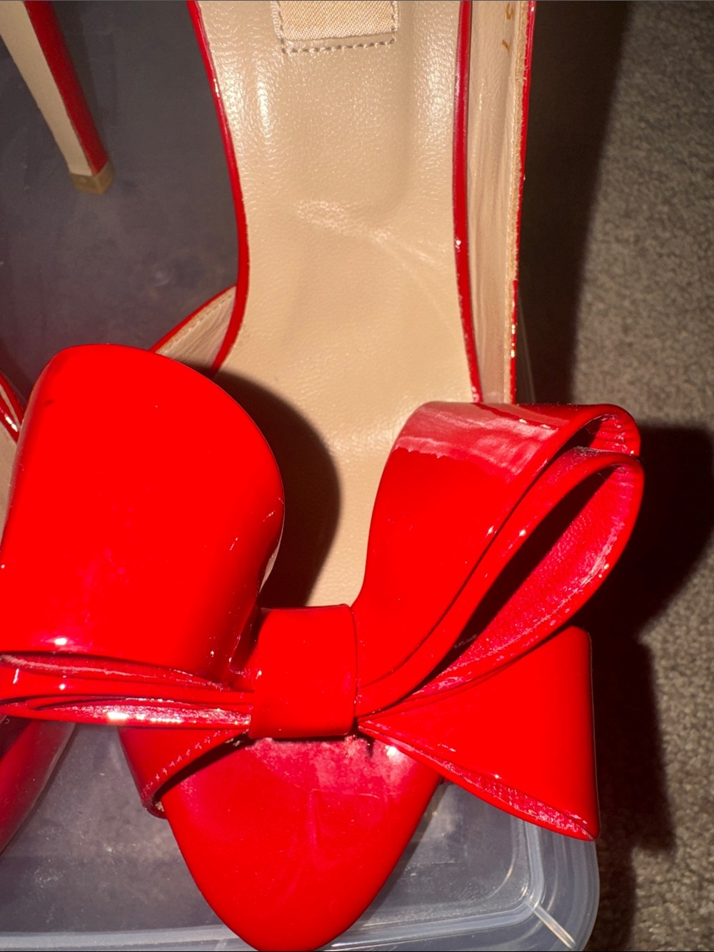 Valentino Red Patent Bow Peep-Toe Heels - Picture 3 of 12
